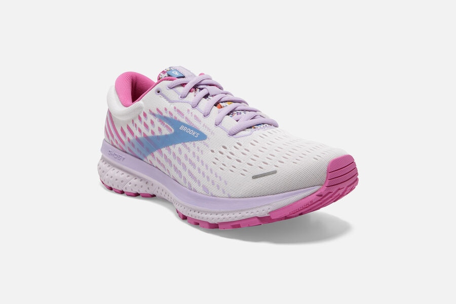 Brooks Ghost 13 Road Running Shoes Womens - White/Pink/Blue - HPIWA-1764